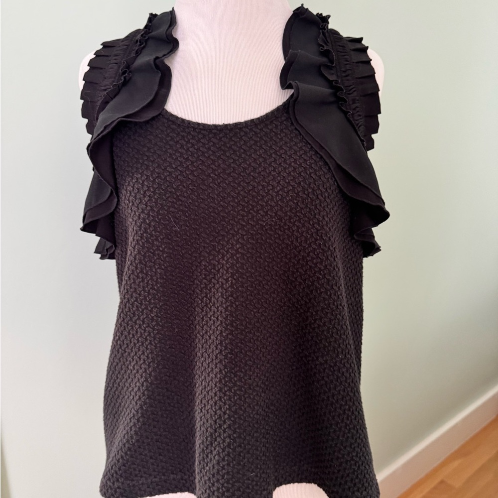 Deletta Black Textured Blouse with Ruffled Sleeves